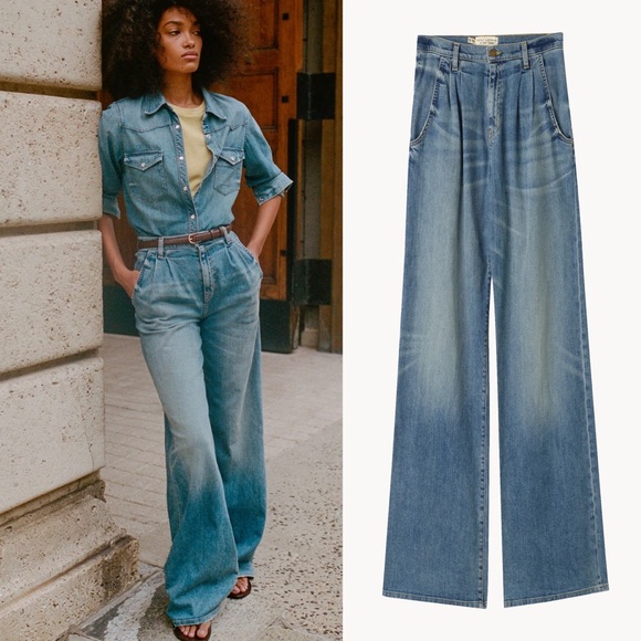 Nili Lotan The Flora Wide Leg Denim Trouser Jean in Faded Wash Sz 30 - Picture 5 of 8